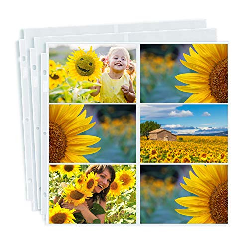 Dunwell Photo Album Refill Pages 12x12 - -4x6 Landscape- 50 Pack- Holds 600 4x6 Photos- 4x6 Photo Sleeves for 3 Ring Binder- Post Bound Scrapbook Album 12x12- Archival Quality Page Protectors 12x12