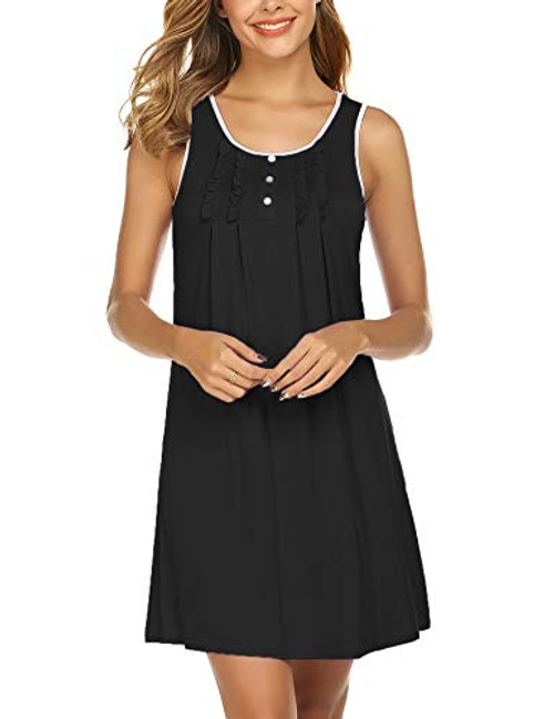 Hotouch Women's Sleepwear Pajamas Dress Sleep Night Shirts Cotton Sleeping Nightie Gowns Nightwear Nightgonws Black L
