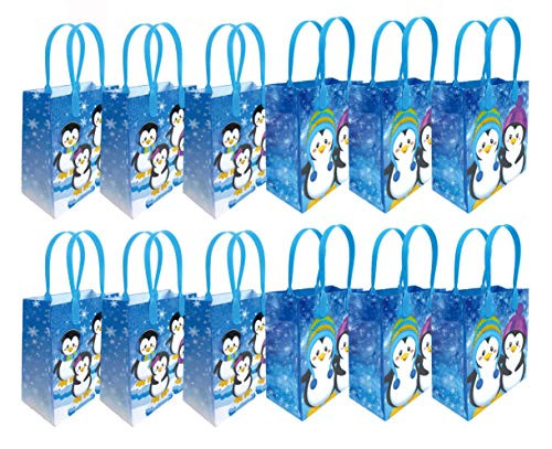 Penguin Winter Themed Party Favor Bags Treat Bags, 12 Pack