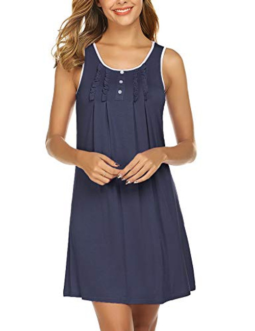 Hotouch Womens Nightgowns Sleeveless Short Nightie Soft Sleep Night Shirts Sleepwear Gowns Navy Blue