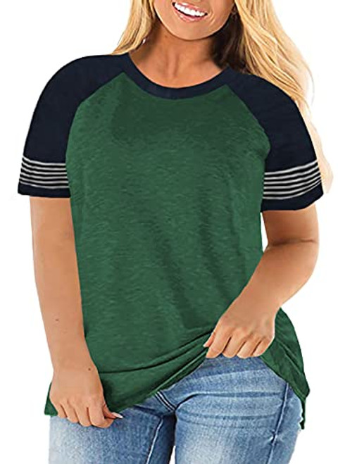 Plus Size Tops for Women 3X Short Sleeve Casual Raglan Shirts Green 22W Plus Size Tops for Women 3X Short Sleeve Casual Raglan Shirts Green 22W
