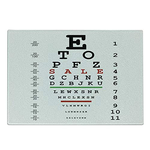 Ambesonne Eye Chart Cutting Board- Optical Eye Test Doctor Control Examination of the Eyesight- Decorative Tempered Glass Cutting and Serving Board- Small Size- Charcoal Grey Green