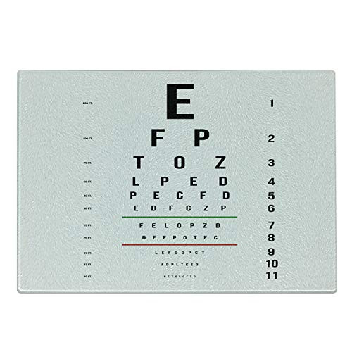 Ambesonne Eye Chart Cutting Board- Letters Numerals Arranged on a Plain Background- Decorative Tempered Glass Cutting and Serving Board- Small Size- White Fern Green