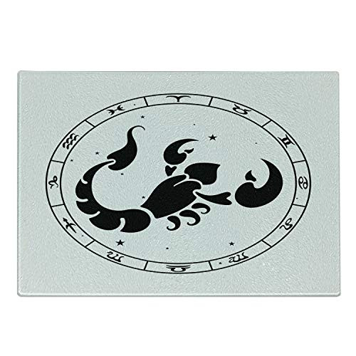 Ambesonne Zodiac Scorpio Cutting Board- Circular Astrological Chart with Abstract Animal in the Middle with Stars- Decorative Tempered Glass Cutting and Serving Board- Small Size- Multicolor