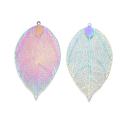 Fashewelry 50Pcs Colorful Filigree Flat Tree Leaf Pendants Multi-Color Stainless Steel Hollow Branch Leaves Cutout Charms Etched Metal Embellishments 60x33mm for Jewelry Necklace Keychain Crafts Fashewelry 50Pcs Colorful Filigree Flat Tree Leaf Pendants Multi-Color Stainless Steel Hollow Branch Leaves Cutout Charms Etched Metal Embellishments 60x33mm for Jewelry Necklace Keychain Crafts
