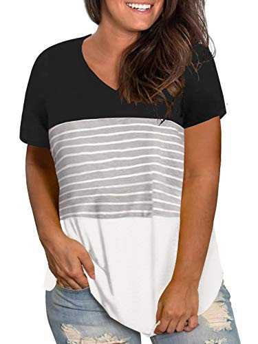 Plus Size Tops for Women 3X Summer T-Shirt Flowy Color Block Tunics Black 22W
