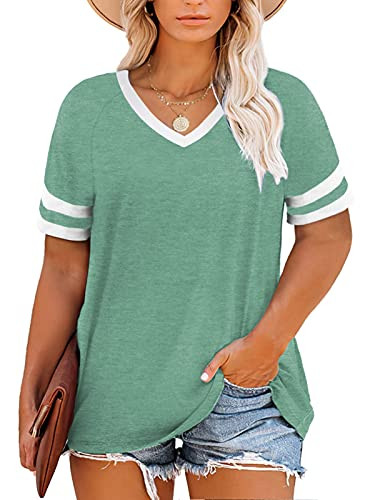 Plus Size Tops for Women 3X Casual Tees Loose Fit T Shirts Light Green 24W