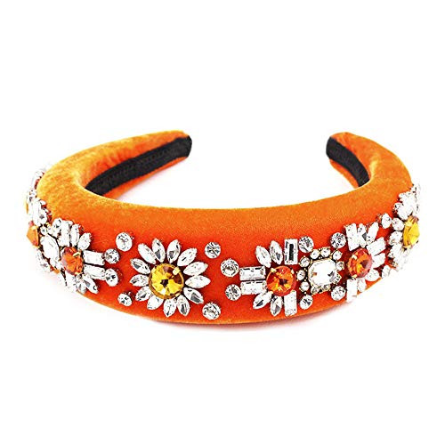 QTMY Rhinestone Crystal Flower Headband-Wide Hair Hoop for Women-Hair Accessories Head Band Headwear-Orange-1 QTMY Rhinestone Crystal Flower Headband-Wide Hair Hoop for Women-Hair Accessories Head Band Headwear-Orange-1