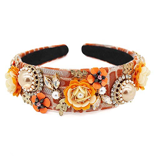 QTMY Fashion Flower Pearls Crystal Headband-Wide Hair Hoop for Women-Hair Accessories Head Band Headwear-Orange QTMY Fashion Flower Pearls Crystal Headband-Wide Hair Hoop for Women-Hair Accessories Head Band Headwear-Orange