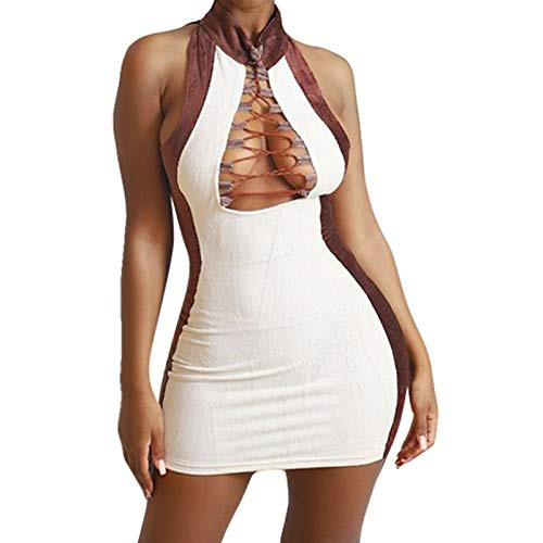 MEALIYA Women Sexy Sleeveless Dress Hollow Out Clubwear Patchwork Bodycon Mini Dresses White MEALIYA Women Sexy Sleeveless Dress Hollow Out Clubwear Patchwork Bodycon Mini Dresses White