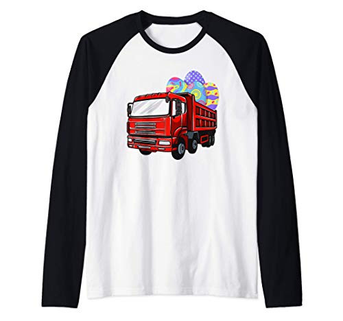 Funny Easter Garbage Truck Men Kids Boys Bunny Basket Eggs Raglan Baseball Tee