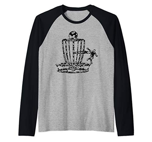 Vintage Disc Golf Basket Art Disc Golfer Abstract Greys Raglan Baseball Tee