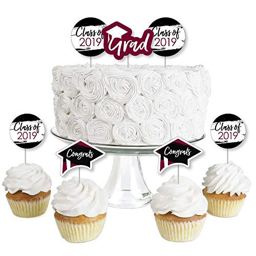Maroon Grad - Best is Yet to Come - Dessert Cupcake Toppers - Burgundy 2019 Graduation Party Clear Treat Picks - Set of 24