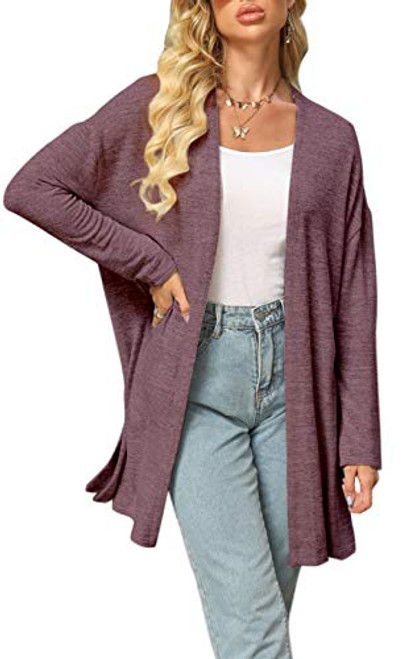 Alaster Women's Lightweight Cardigan Knit Long Sleeve Open Front Cardigan Sweater for Women Casual Outwear Purple Red