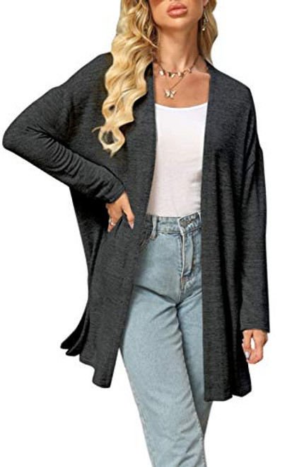 Alaster Women's Lightweight Cardigan Knit Long Sleeve Open Front Cardigan Sweater for Women Casual Outwear Black Grey