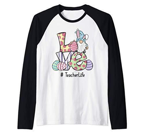 Love Teacher Life Easter Gnome Egg Hunting Basket Raglan Baseball Tee