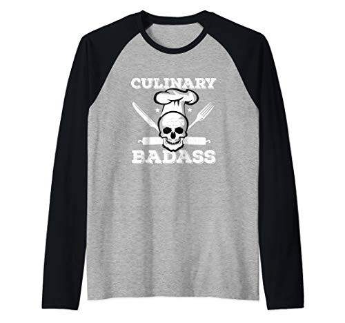 Cool Skull Culinary Badass Design For Kitchen Chef Raglan Baseball Tee