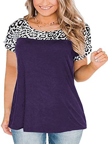 Plus Size Tops for Women 3X Leopard Print Shirts Casual Blouses Tunic Purple 24W
