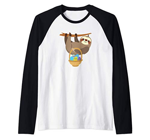 Sloth Easter Shirt With Easter Basket Raglan Baseball Tee