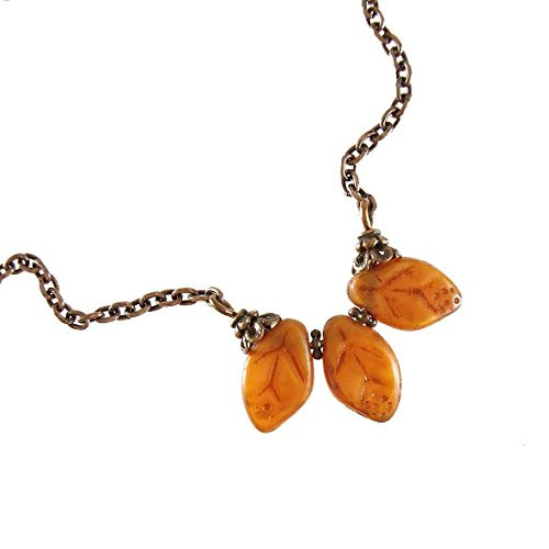 Handmade Burnt Rust Orange Leaf Czech Glass Bead Antiqued Copper Vintage Style Woodland Necklace Handmade Burnt Rust Orange Leaf Czech Glass Bead Antiqued Copper Vintage Style Woodland Necklace