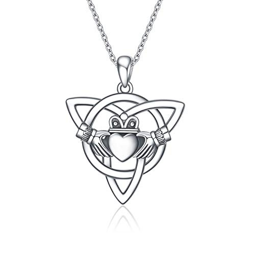ONEFINITY Claddagh Necklace Sterling Silver Good Luck Irish Claddagh Celtic Knot Love Heart Pendant Necklace Jewelry Gifts for Women ONEFINITY Claddagh Necklace Sterling Silver Good Luck Irish Claddagh Celtic Knot Love Heart Pendant Necklace Jewelry Gifts for Women