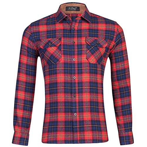 XI PENG Men's Plaid Flannel Shirt Long Sleeve Regular Fit Button Down Casual Shirts -Red Blue Large- XI PENG Men's Plaid Flannel Shirt Long Sleeve Regular Fit Button Down Casual Shirts -Red Blue Large-