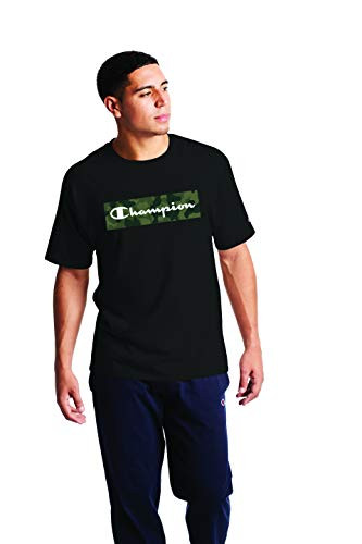 Champion Men's Classic Graphic Tee- Black-Camo Box Script- Small