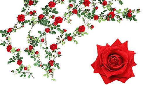 Luyue Artificial Rose Vine Silk Flowers Garland Wedding Flowers Vines Silk Roses Garland for Wedding Decorations (Red)