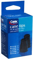 Carex Cane Tips- Standard- Natural Rubber- Black- 7/8inch- Pack of 6