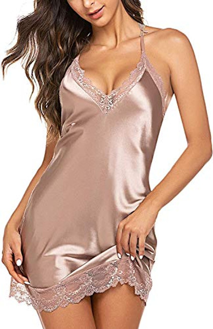 Sexy lingerie for Women Lingerie Satin Lace Chemise Nightgown Sexy Full Slips Sleepwear -Color - Purple- Size - Medium- Sexy lingerie for Women Lingerie Satin Lace Chemise Nightgown Sexy Full Slips Sleepwear -Color - Purple- Size - Medium-