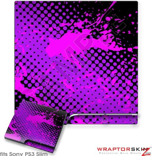 Sony PS3 Slim Decal Style Skin Halftone Splatter Hot Pink Purple