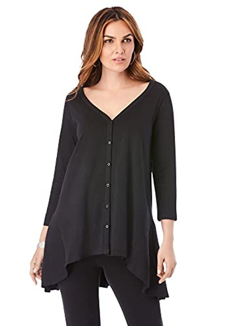 Roaman's Women's Plus Size Button-Front Ultimate Tunic Long Shirt - 38/40- Black