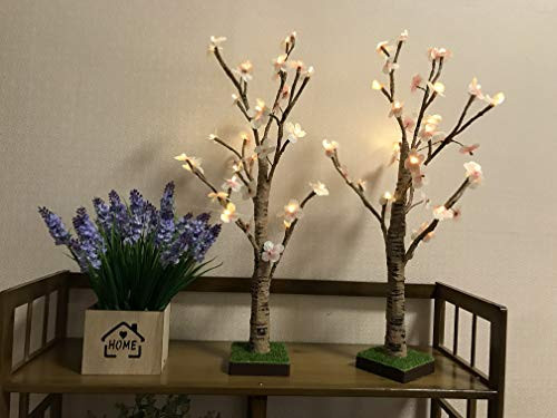 2PS 24 Lighted Simulation of Flower Battery Powered Warm White LED Artificial Branch Tree for Home Party Festival Wedding Decor- 2FT Table Tree Lamp