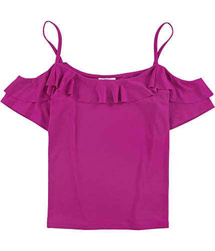 bar III Women's Flounce-Trim Cold-Shoulder Top- Magenta Flame- XX-Large