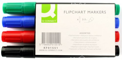 Q-Connect Flipchart Marker Pens Bullet Tip KF01551 - Assorted Colours- Pack of 4