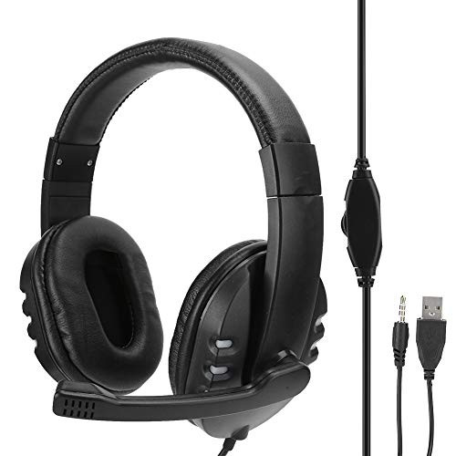 Dilwe1 Over Ear Headphones with Microphone- LED Light Noise Cancelling Gaming Headset- 3.5mm and USB Plug Head Mounted Gaming Headphone for PC