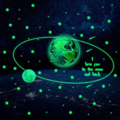 Glow in The Dark Earth-Moon System and Stars Wall Decals, Glowing in The Dark Wall Stickers for Ceiling Wall Decals Perfect for Kids Nursery Bedroom Living Room Glow in The Dark Earth-Moon System and Stars Wall Decals, Glowing in The Dark Wall Stickers for Ceiling Wall Decals Perfect for Kids Nursery Bedroom Living Room