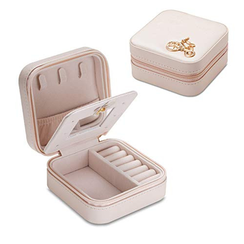 Small Jewelry Box-Travel Jewelry Organizer- Portable Jewelry Storage Case with Mirror for Rings Earrings Necklace Storage for Girls and Women Gift Jewelry Travel Case