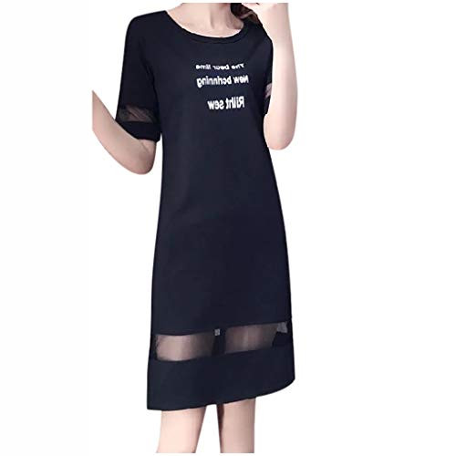 Hapshey Dress for Women Round Neck Short Sleeve Print Midi Dress Summer Sexy Slim Hollow Letter Print Knee-Length Dress Black