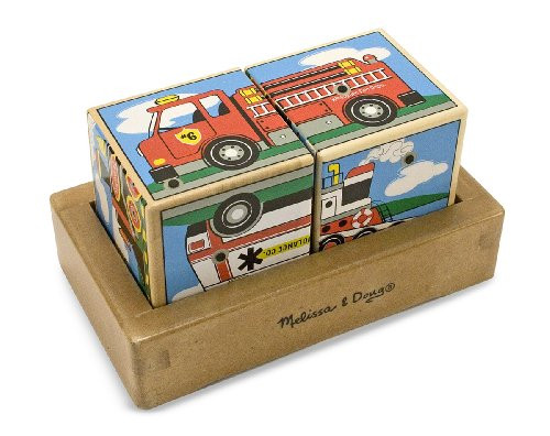 Melissa & Doug Vehicles Sound Blocks 6-in-1 Puzzle With Wooden Tray