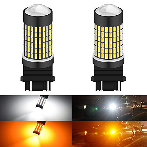 KATUR Super Bright 3157 3047 3057 3155 3156 P27/7W Switchback LED Bulbs White/Amber 3014 120SMD with Projector for Turn Signal Lights and Daytime Running Lights/DRL -Pack of 2-