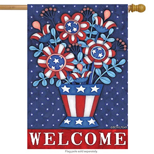 Briarwood Lane Patriotic Planter Welcome House Flag Floral Fourth of July Primitive 28" x 40"