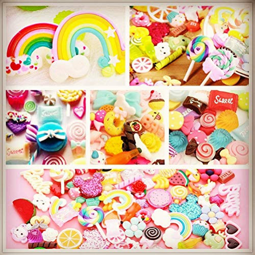 Adv-one Slime Charms Cute Set 100 Pcs,for Slime Assorted Fruits Candy Sweets Flatback Resin Cabochons Craft Making,Ornament Scrapbooking DIY Crafts Accessories