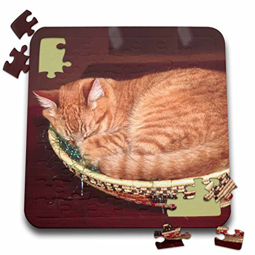 3dRose Orange Tabby cat Asleep in an Easter Basket - NA02 CSL0214 - Charles Sleicher - Puzzle- 10 by 10-inch -pzl_83708_2-