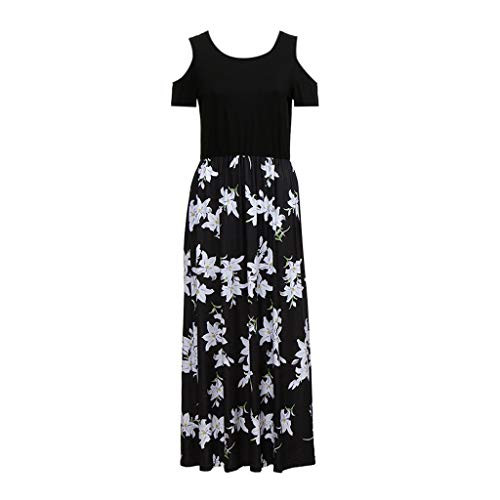 HULKAY Cold Shoulder Dresses for Women?Summer Off Shoulder Short Sleeve Floral Print Elegant Maxi Dress?Womens Casual Long Dress-Black-S- HULKAY Cold Shoulder Dresses for Women?Summer Off Shoulder Short Sleeve Floral Print Elegant Maxi Dress?Womens Casual Long Dress-Black-S-