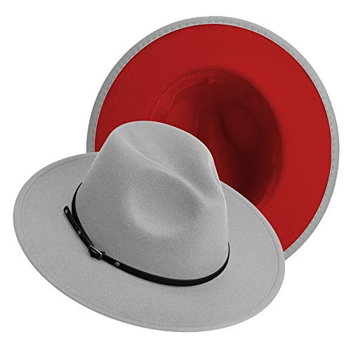 Two Tone Wide Brim Fedora Hats Classic Felt Panama Hat with Belt Buckle for Women  and  Men
