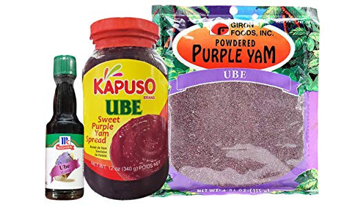 Filipino Ube Bundle - Giron Foods Powdered Purple Yam- Kapuso Sweet Purple Yam Spread  and  Mccormick Ube Flavoring Extract