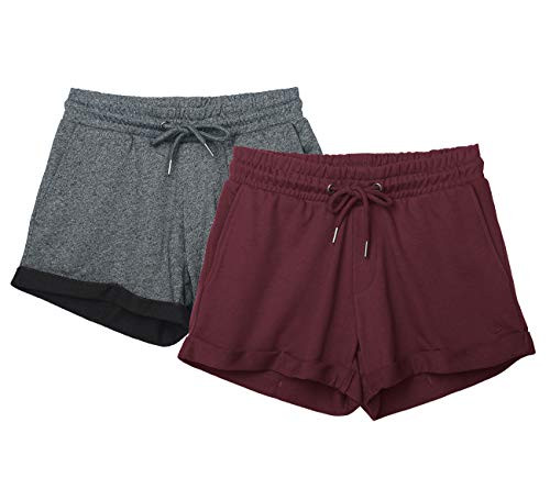 icyzone Workout Lounge Shorts for Women - Athletic Running Jogging Cotton Sweat Shorts -M- Charcoal/Wine-