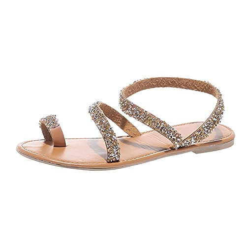 Sandals for Women-AITSAON Women's Bohemia Bling Rhinestone Pearl Flat Sandals Gladiator Sandals Open Toe Dress Slippers