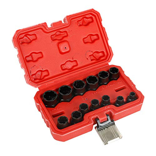 TYFYB 13pcs Impact Bolt Nut Removal Extractor Socket Tool Set 8-19mm Twist Socket Set-Bolt Remover Tool Set with Hex Adapter for Remove Damaged- Frozen- Rusted Rounded-Off Bolts Nuts  and  Screws